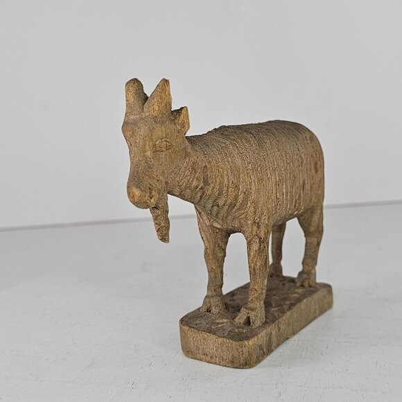Handcrafted Wooden Goat Figurine Rustic Animal Sculpture Home Decor Accent Art - Picture 2 of 9